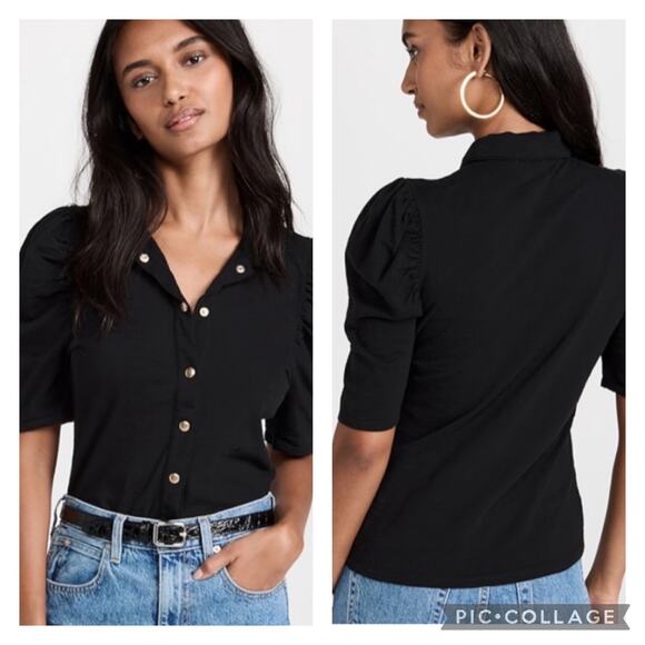 Nation LTD Tops - Nation LTD Ennis Work Shirt Black Snap Buttons Puff Sleeves Size XS